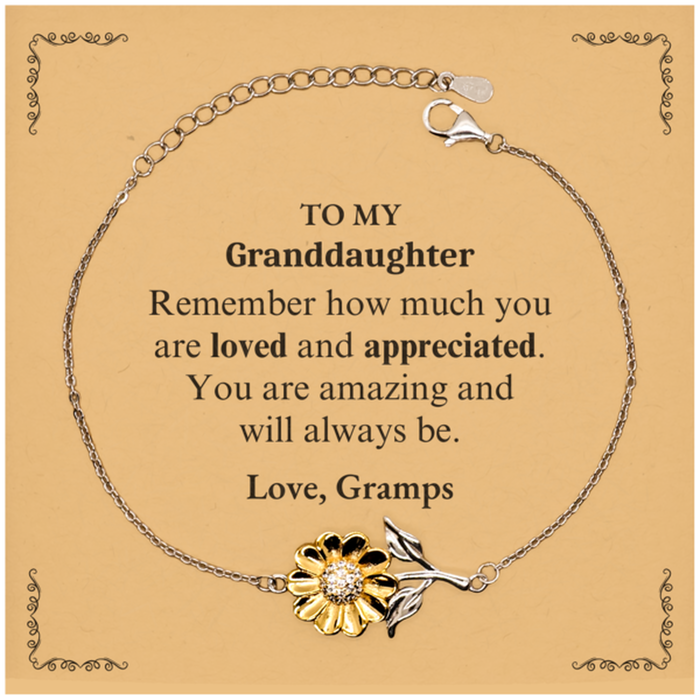 Adjustable Sunflower Bracelet for Granddaughter Birthday Gifts for From Gramps, Graduation Granddaughter Idea Gifts Remember how much you are loved and appreciated.