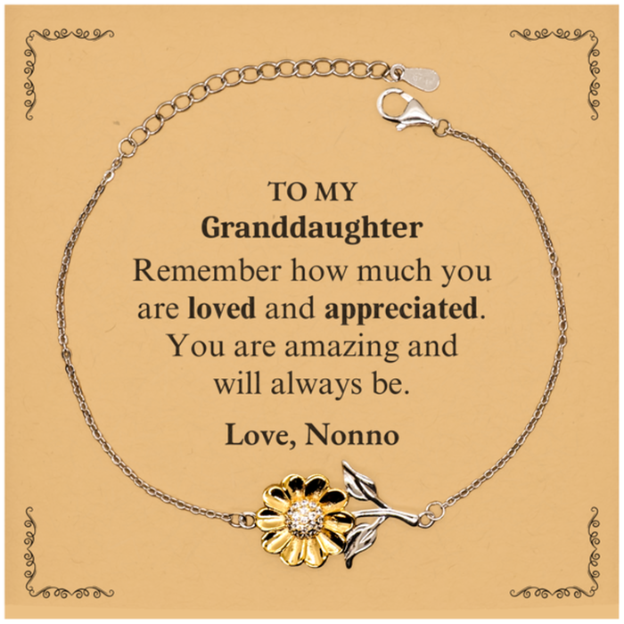 Adjustable Sunflower Bracelet for Granddaughter Birthday Gifts for From Nonno, Graduation Granddaughter Idea Gifts Remember how much you are loved and appreciated.