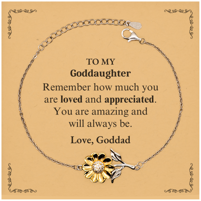 Adjustable Sunflower Bracelet for Goddaughter Birthday Gifts for From Goddad, Graduation Goddaughter Idea Gifts Remember how much you are loved and appreciated.
