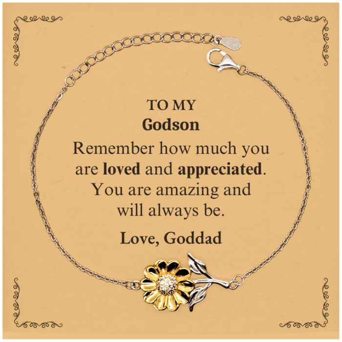 Adjustable Sunflower Bracelet for Godson Birthday Gifts for From Goddad, Graduation Godson Idea Gifts Remember how much you are loved and appreciated.