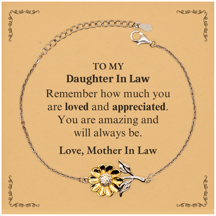 Adjustable Sunflower Bracelet for Daughter In Law Birthday Gifts for From Mother In Law, Graduation Daughter In Law Idea Gifts Remember how much you are loved and appreciated.