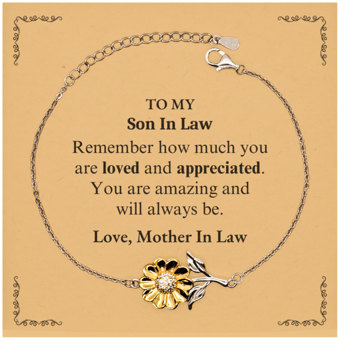 Adjustable Sunflower Bracelet for Son In Law Birthday Gifts for From Mother In Law, Graduation Son In Law Idea Gifts Remember how much you are loved and appreciated.