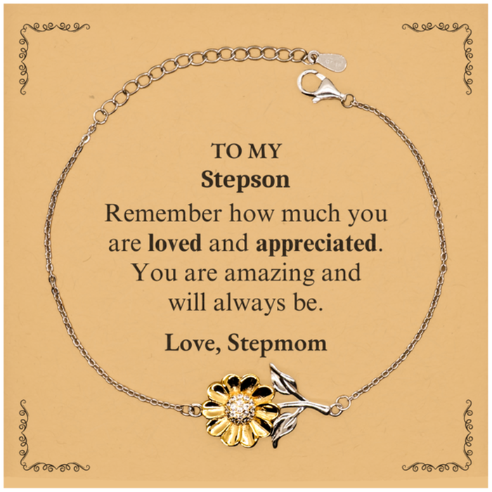 Adjustable Sunflower Bracelet for Stepson Birthday Gifts for From Stepmom, Graduation Stepson Idea Gifts Remember how much you are loved and appreciated.