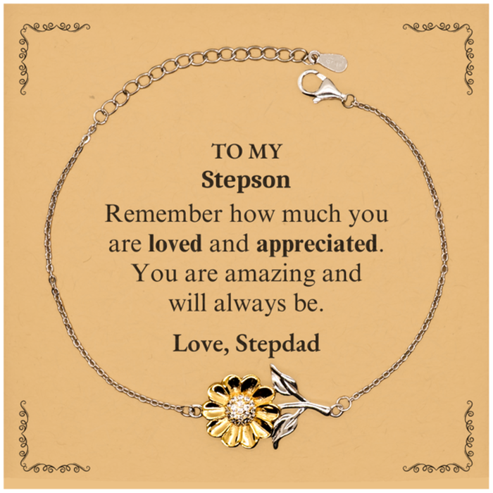 Adjustable Sunflower Bracelet for Stepson Birthday Gifts for From Stepdad, Graduation Stepson Idea Gifts Remember how much you are loved and appreciated.