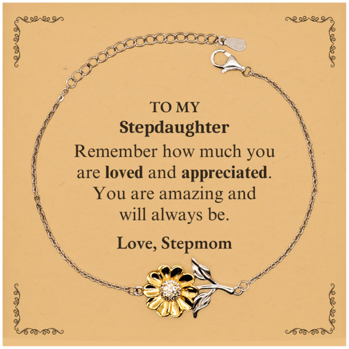Adjustable Sunflower Bracelet for Stepdaughter Birthday Gifts for From Stepmom, Graduation Stepdaughter Idea Gifts Remember how much you are loved and appreciated.
