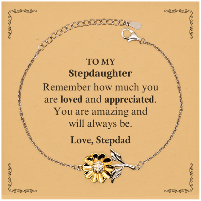 Adjustable Sunflower Bracelet for Stepdaughter Birthday Gifts for From Stepdad, Graduation Stepdaughter Idea Gifts Remember how much you are loved and appreciated.