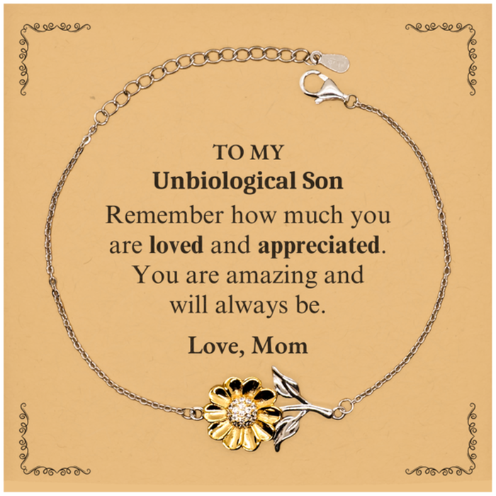 Adjustable Sunflower Bracelet for Unbiological Son Birthday Gifts for From Mom, Graduation Unbiological Son Idea Gifts Remember how much you are loved and appreciated.
