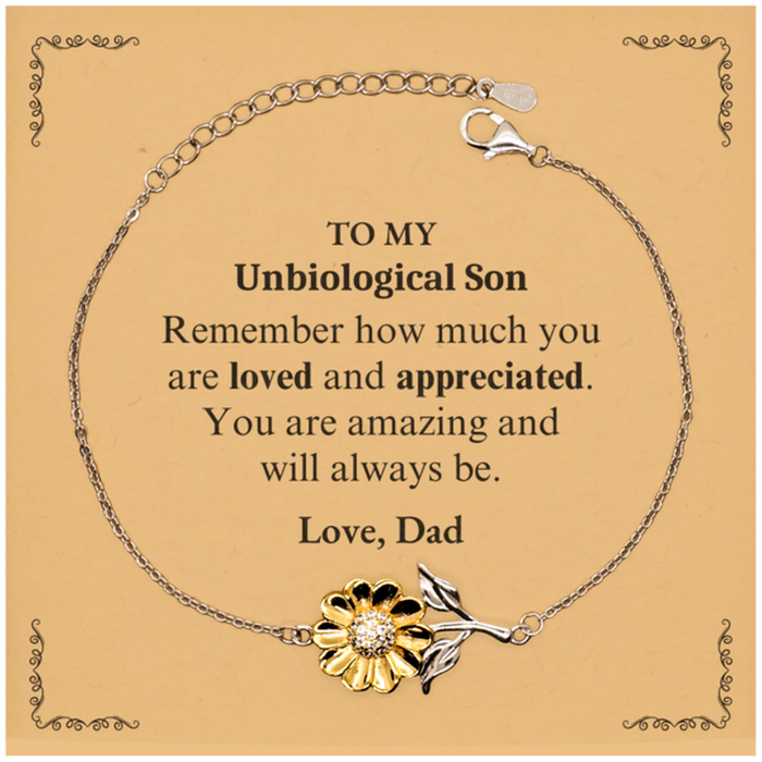 Adjustable Sunflower Bracelet for Unbiological Son Birthday Gifts for From Dad, Graduation Unbiological Son Idea Gifts Remember how much you are loved and appreciated.