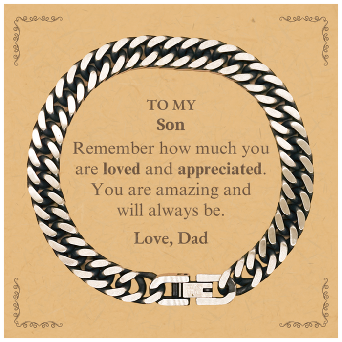 Adjustable Cuban Link Chain Bracelet for Son Birthday Gifts for From Dad, Graduation Son Idea Gifts Remember how much you are loved and appreciated.