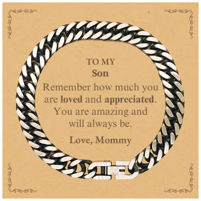 Adjustable Cuban Link Chain Bracelet for Son Birthday Gifts for From Mommy, Graduation Son Idea Gifts Remember how much you are loved and appreciated.