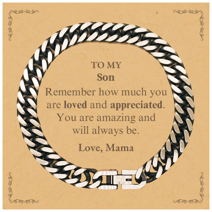 Adjustable Cuban Link Chain Bracelet for Son Birthday Gifts for From Mama, Graduation Son Idea Gifts Remember how much you are loved and appreciated.