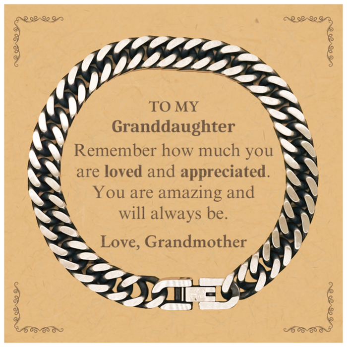 Adjustable Cuban Link Chain Bracelet for Granddaughter Birthday Gifts for From Grandmother, Graduation Granddaughter Idea Gifts Remember how much you are loved and appreciated.