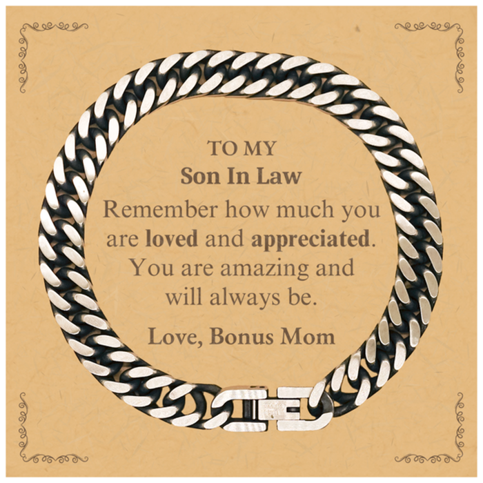 Adjustable Cuban Link Chain Bracelet for Son In Law Birthday Gifts for From Bonus Mom, Graduation Son In Law Idea Gifts Remember how much you are loved and appreciated.