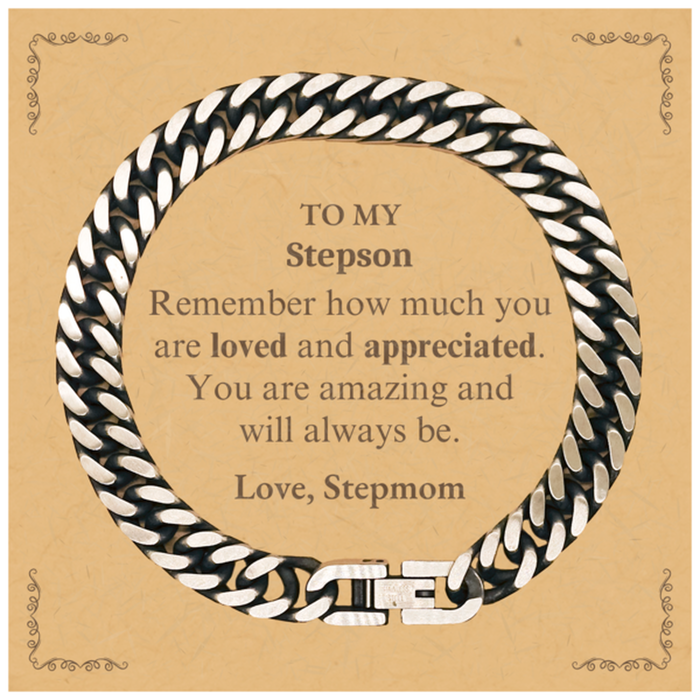 Adjustable Cuban Link Chain Bracelet for Stepson Birthday Gifts for From Stepmom, Graduation Stepson Idea Gifts Remember how much you are loved and appreciated.