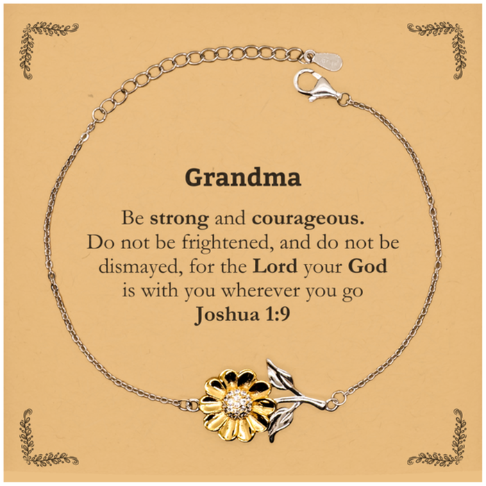 Inspirational Bible Verse Grandma Sunflower Bracelet, Grandma Be strong and courageous. for the Lord your God is with you wherever you go. Joshua 1:9, Chrsitmas Birthday for Grandma