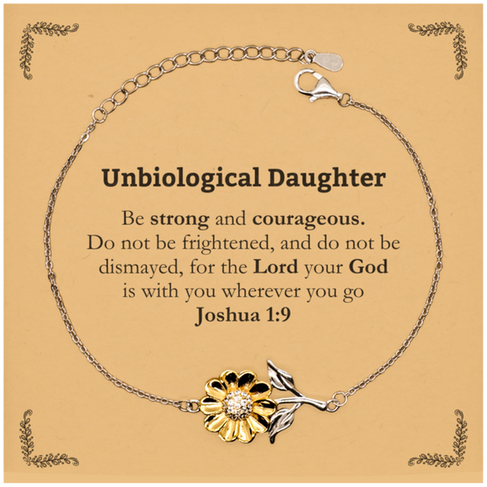 Inspirational Bible Verse Unbiological Daughter Sunflower Bracelet, Unbiological Daughter Be strong and courageous. for the Lord your God is with you wherever you go. Joshua 1:9, Chrsitmas Birthday for Unbiological Daughter