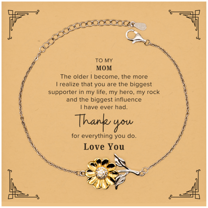 Mom Gift. To My Mom, You are the Biggest Supporter in my Life. Appreciation Gifts for Birthday. Thank You Message Gift. Sunflower Bracelet for Mom