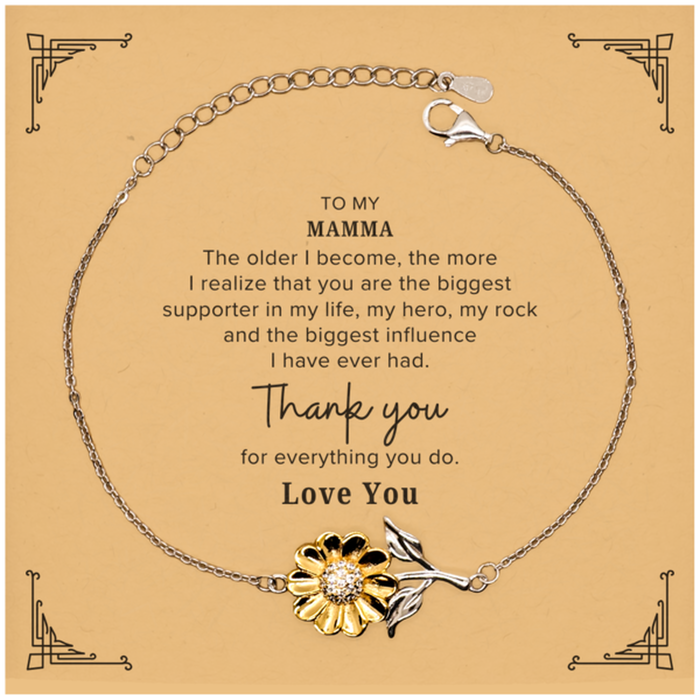 Mamma Gift. To My Mamma, You are the Biggest Supporter in my Life. Appreciation Gifts for Birthday. Thank You Message Gift. Sunflower Bracelet for Mamma