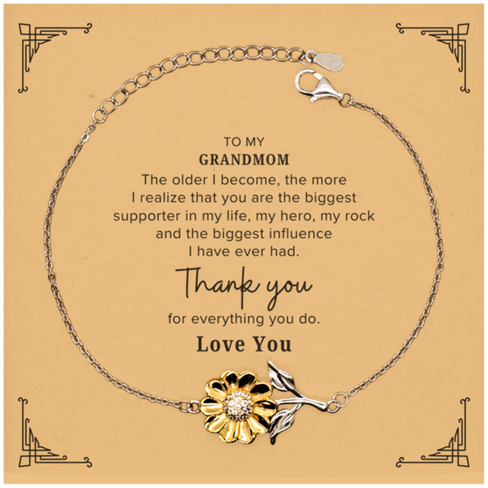 Grandmom Gift. To My Grandmom, You are the Biggest Supporter in my Life. Appreciation Gifts for Birthday. Thank You Message Gift. Sunflower Bracelet for Grandmom