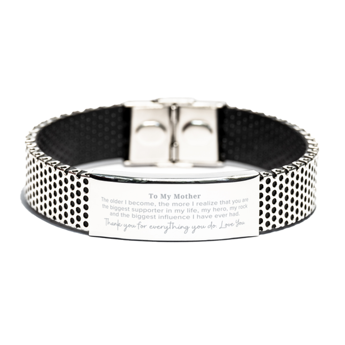 Mother Gift. To My Mother, You are the Biggest Supporter in my Life. Appreciation Gifts for Birthday. Thank You Message Gift. Stainless Steel Bracelet for Mother