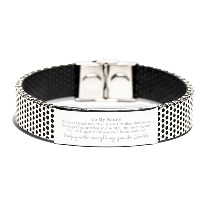 Nanny Gift. To My Nanny, You are the Biggest Supporter in my Life. Appreciation Gifts for Birthday. Thank You Message Gift. Stainless Steel Bracelet for Nanny