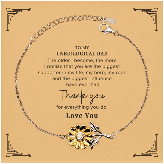 Unbiological Dad Gift. To My Unbiological Dad, You are the Biggest Supporter in my Life. Appreciation Gifts for Birthday. Thank You Message Gift. Sunflower Bracelet for Unbiological Dad