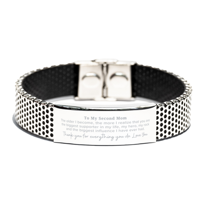 Second Mom Gift. To My Second Mom, You are the Biggest Supporter in my Life. Appreciation Gifts for Birthday. Thank You Message Gift. Stainless Steel Bracelet for Second Mom