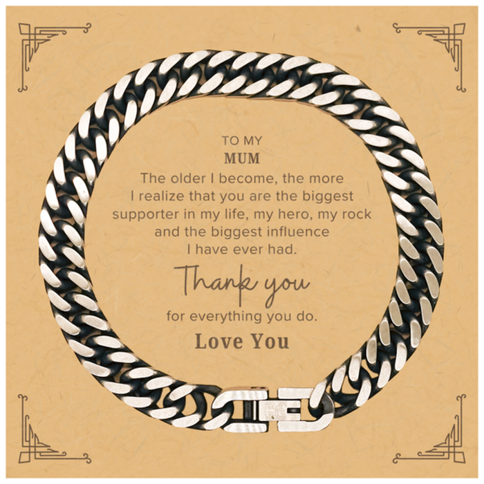 Mum Gift. To My Mum, You are the Biggest Supporter in my Life. Appreciation Gifts for Birthday. Thank You Message Gift. Cuban Link Chain Bracelet for Mum