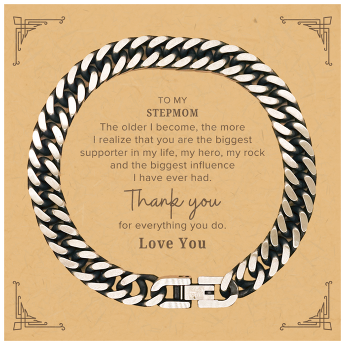 Stepmom Gift. To My Stepmom, You are the Biggest Supporter in my Life. Appreciation Gifts for Birthday. Thank You Message Gift. Cuban Link Chain Bracelet for Stepmom