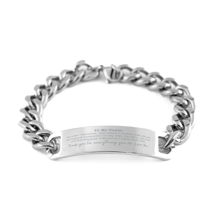 Nonna Gift. To My Nonna, You are the Biggest Supporter in my Life. Appreciation Gifts for Birthday. Thank You Message Gift. Cuban Chain Stainless Steel Bracelet for Nonna