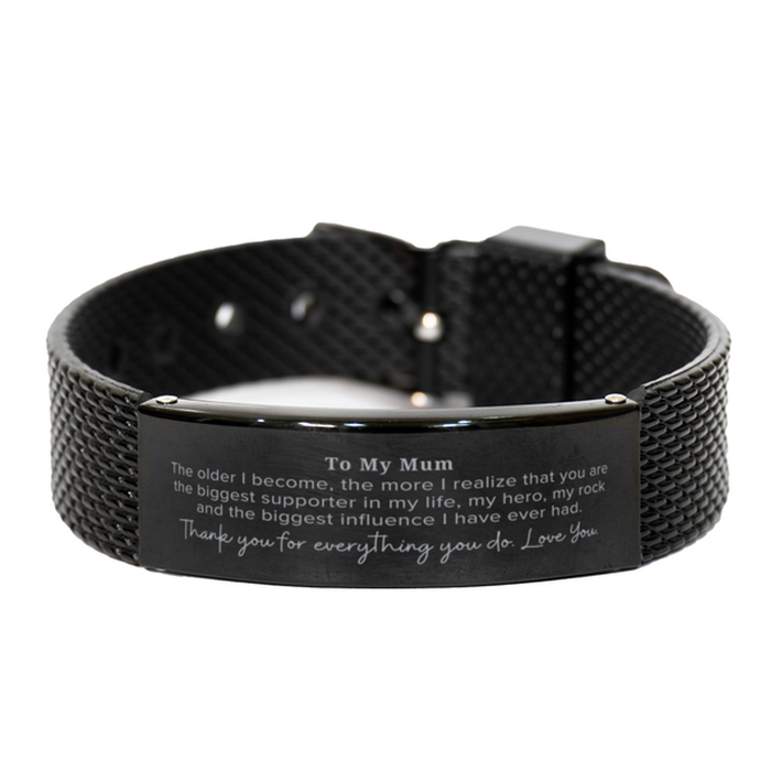 Mum Gift. To My Mum, You are the Biggest Supporter in my Life. Appreciation Gifts for Birthday. Thank You Message Gift. Black Shark Mesh Bracelet for Mum