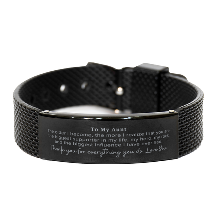 Aunt Gift. To My Aunt, You are the Biggest Supporter in my Life. Appreciation Gifts for Birthday. Thank You Message Gift. Black Shark Mesh Bracelet for Aunt