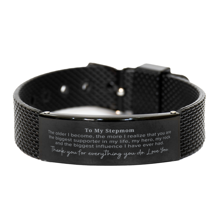 Stepmom Gift. To My Stepmom, You are the Biggest Supporter in my Life. Appreciation Gifts for Birthday. Thank You Message Gift. Black Shark Mesh Bracelet for Stepmom