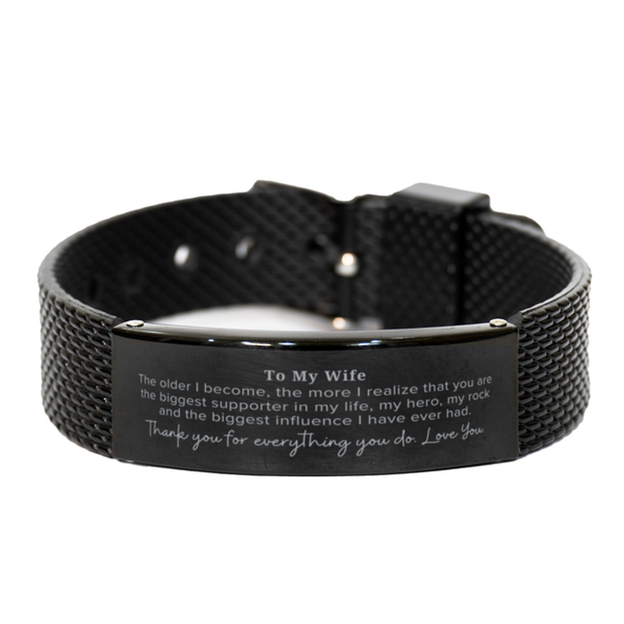 Wife Gift. To My Wife, You are the Biggest Supporter in my Life. Appreciation Gifts for Birthday. Thank You Message Gift. Black Shark Mesh Bracelet for Wife