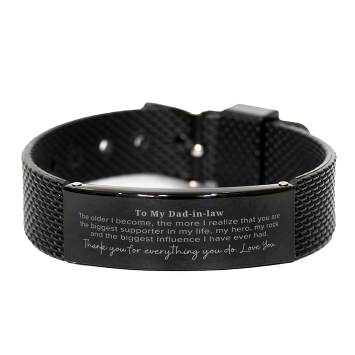 Dad-in-law Gift. To My Dad-in-law, You are the Biggest Supporter in my Life. Appreciation Gifts for Birthday. Thank You Message Gift. Black Shark Mesh Bracelet for Dad-in-law