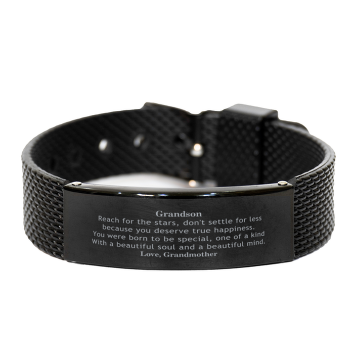 To Grandson, You were born to be Special Black Shark Mesh Bracelet. Gift for Grandson. Graduation Motivational Gift From Grandmother. Best Gifts for Birthday