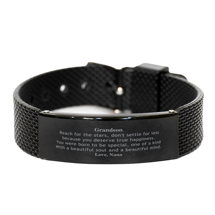 To Grandson, You were born to be Special Black Shark Mesh Bracelet. Gift for Grandson. Graduation Motivational Gift From Nana. Best Gifts for Birthday