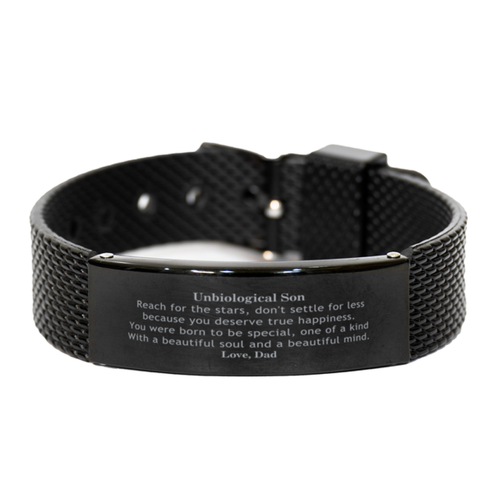 To Unbiological Son, You were born to be Special Black Shark Mesh Bracelet. Gift for Unbiological Son. Graduation Motivational Gift From Dad. Best Gifts for Birthday