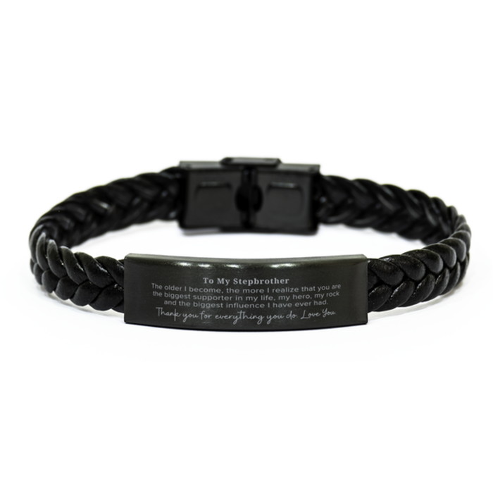 Stepbrother Gift. To My Stepbrother, You are the Biggest Supporter in my Life. Appreciation Gifts for Birthday. Thank You Message Gift. Braided Leather Bracelet for Stepbrother