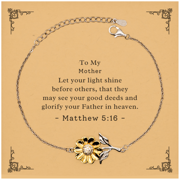 Bible Verse Gifts for Mother, Matthew 5:16, Let your light shine before others. Religious Sunflower Bracelet for Mother. Unique Christian Gift