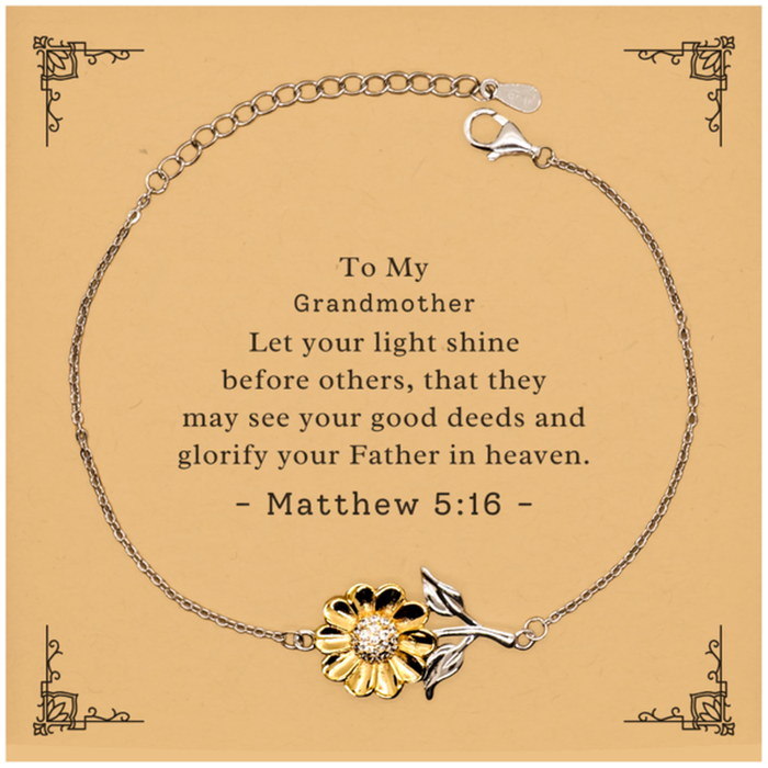 Bible Verse Gifts for Grandmother, Matthew 5:16, Let your light shine before others. Religious Sunflower Bracelet for Grandmother. Unique Christian Gift