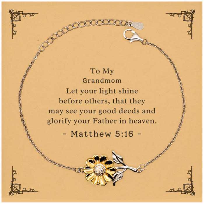 Bible Verse Gifts for Grandmom, Matthew 5:16, Let your light shine before others. Religious Sunflower Bracelet for Grandmom. Unique Christian Gift