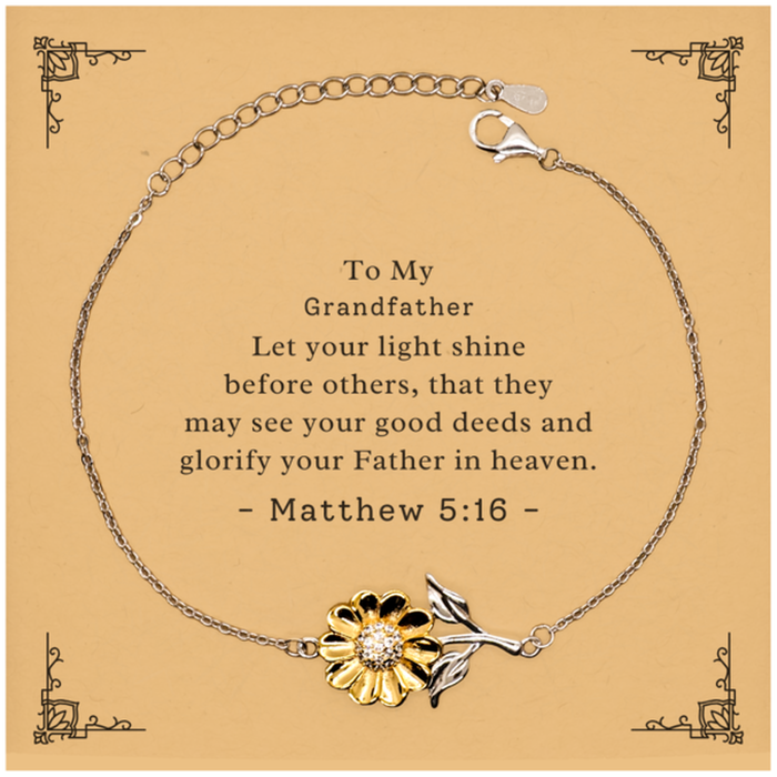 Bible Verse Gifts for Grandfather, Matthew 5:16, Let your light shine before others. Religious Sunflower Bracelet for Grandfather. Unique Christian Gift