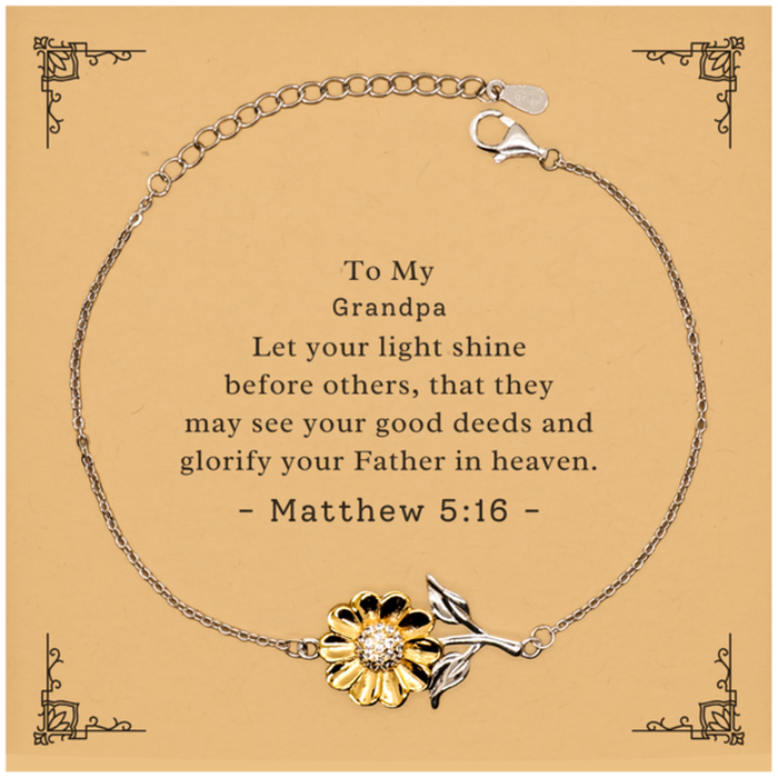 Bible Verse Gifts for Grandpa, Matthew 5:16, Let your light shine before others. Religious Sunflower Bracelet for Grandpa. Unique Christian Gift