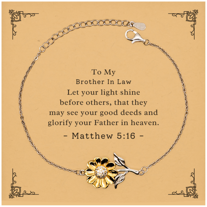 Bible Verse Gifts for Brother In Law, Matthew 5:16, Let your light shine before others. Religious Sunflower Bracelet for Brother In Law. Unique Christian Gift