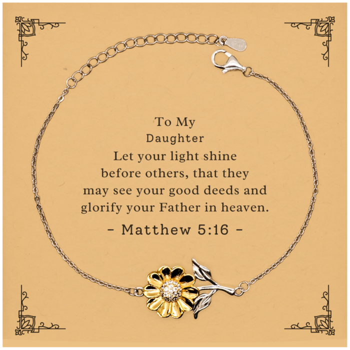 Bible Verse Gifts for Daughter, Matthew 5:16, Let your light shine before others. Religious Sunflower Bracelet for Daughter. Unique Christian Gift