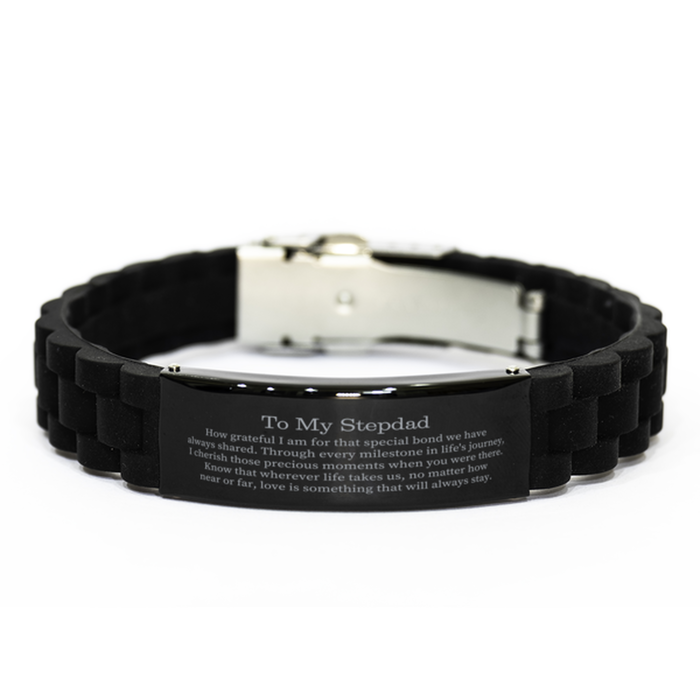 Stepdad Black Glidelock Clasp Bracelet - A Special Bond Engraved with Love for Holidays and Milestones in Lifes Journey