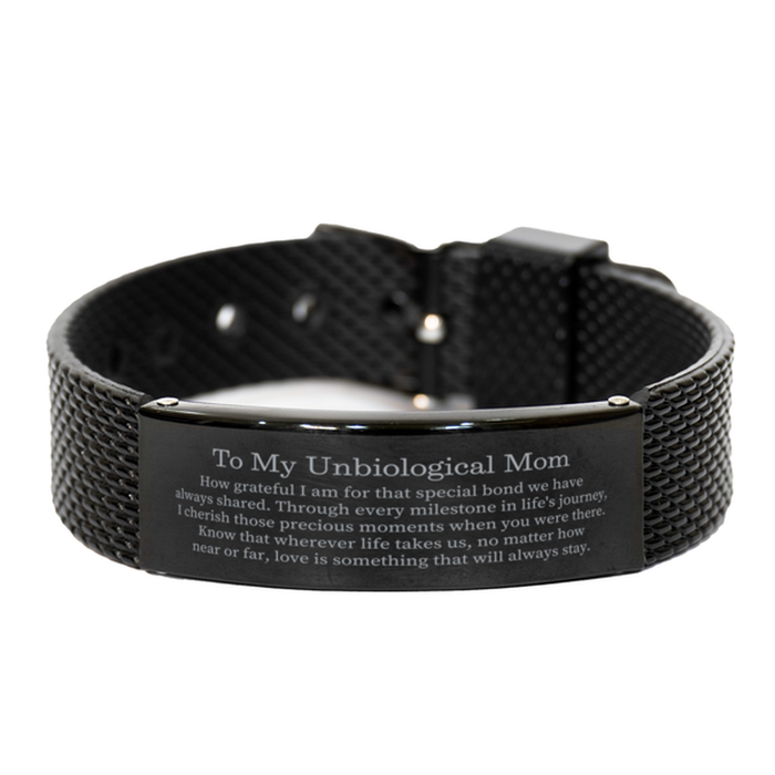 Unbiological Mom Black Shark Mesh Bracelet - A Unique Gift to Express Love and Gratitude for the Special Bond We Share on Mothers Day, Birthday, Christmas, and More