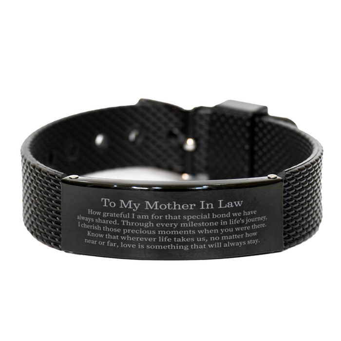 Mother In Law Black Shark Mesh Bracelet, A Special Bond Engraved Love and Gratitude for Mother In Law, Perfect Gift for Holidays and Milestones in Life