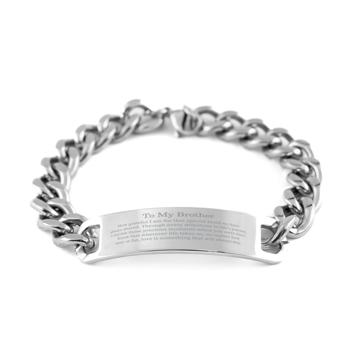 Brother Stainless Steel Cuban Chain Bracelet, Cherishing Our Bond Always, Perfect Gift for Birthday, Christmas, and More